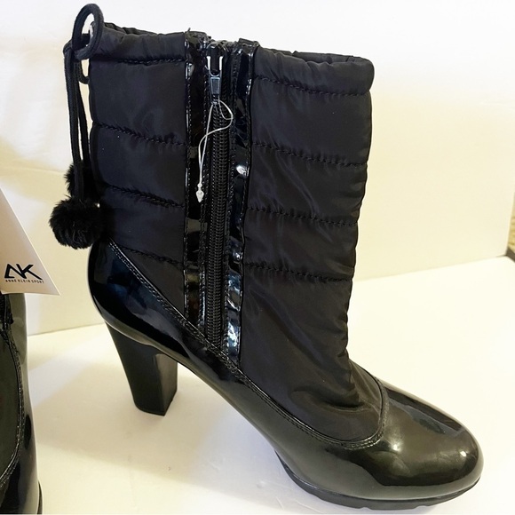 Anne Klein AK Sport Women Winter Boots Sz 9.5 Black Xhale Nylon Heeled Faux Fur - Picture 6 of 10
